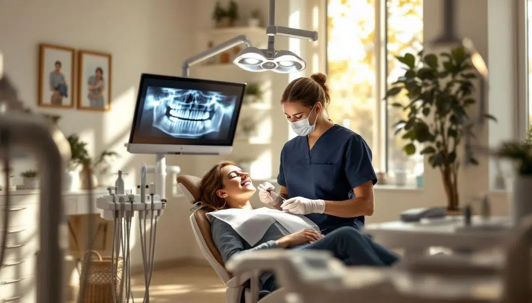 A patient undergoing a dental examination, highlighting restorative care’s impact on oral health.